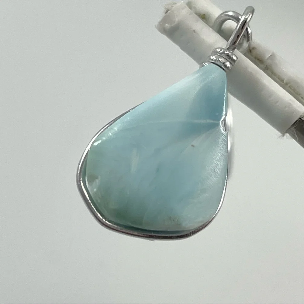 Unmarked Sterling Silver Blue Larimar Stone Pendant Necklace Earring Set